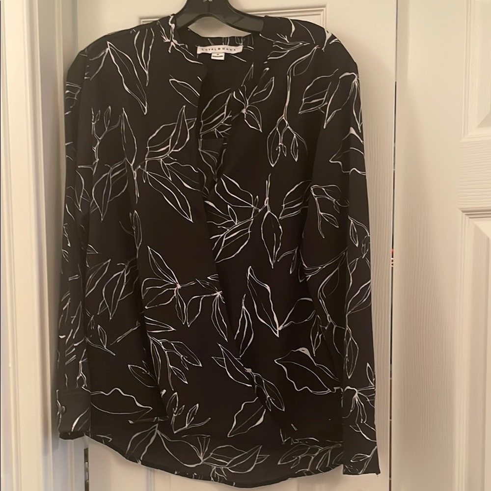 Black Leaf Print Blouse